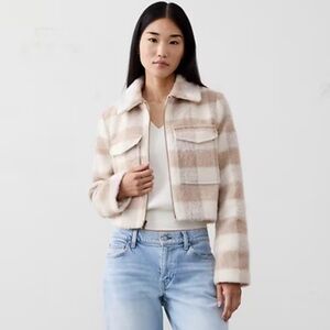 NWT BANANA REPUBLIC PLAID BOUCLE CROPPED JACKET SIZE S PETITE